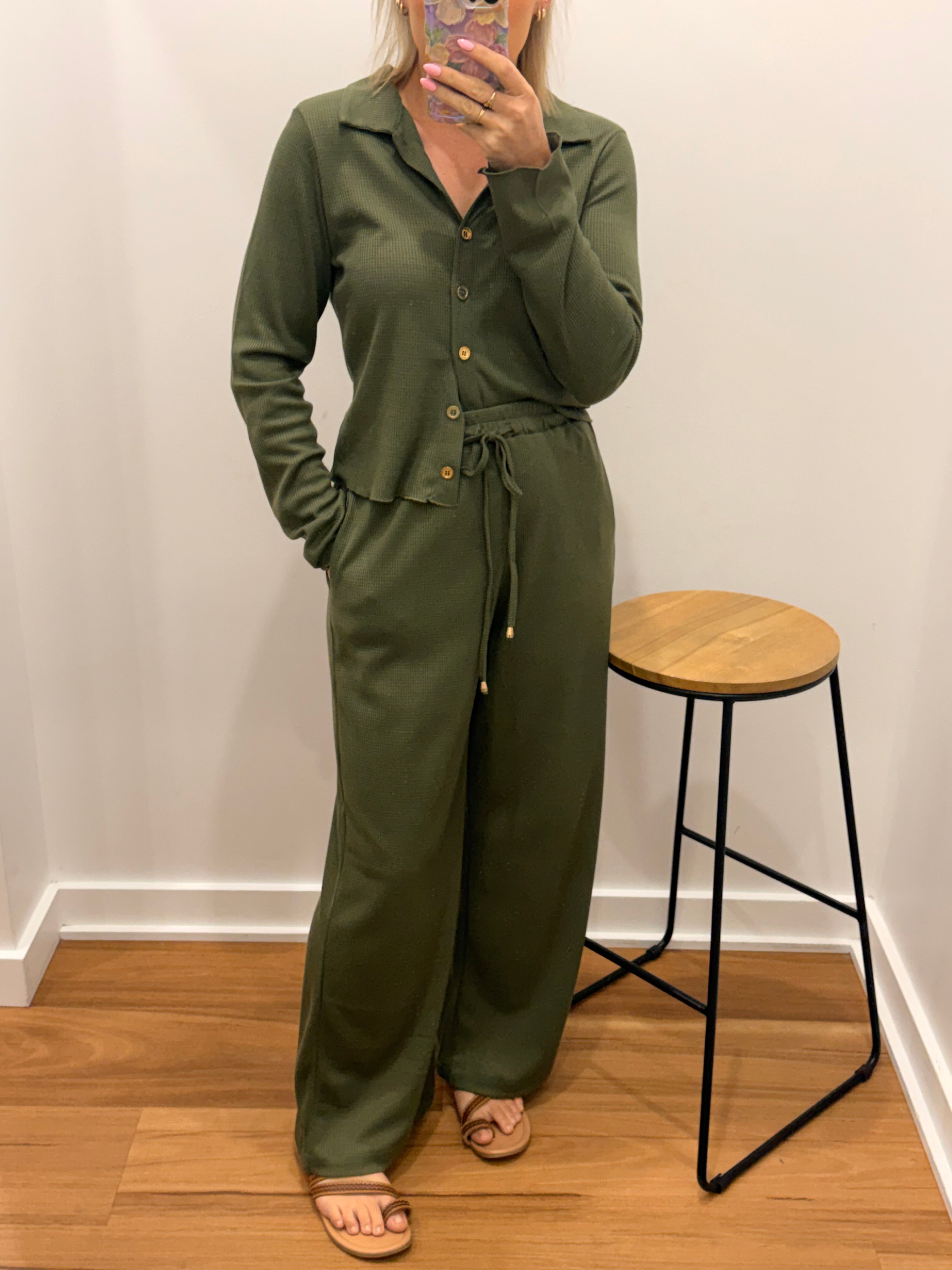 Waffle Knit Pant - khaki
