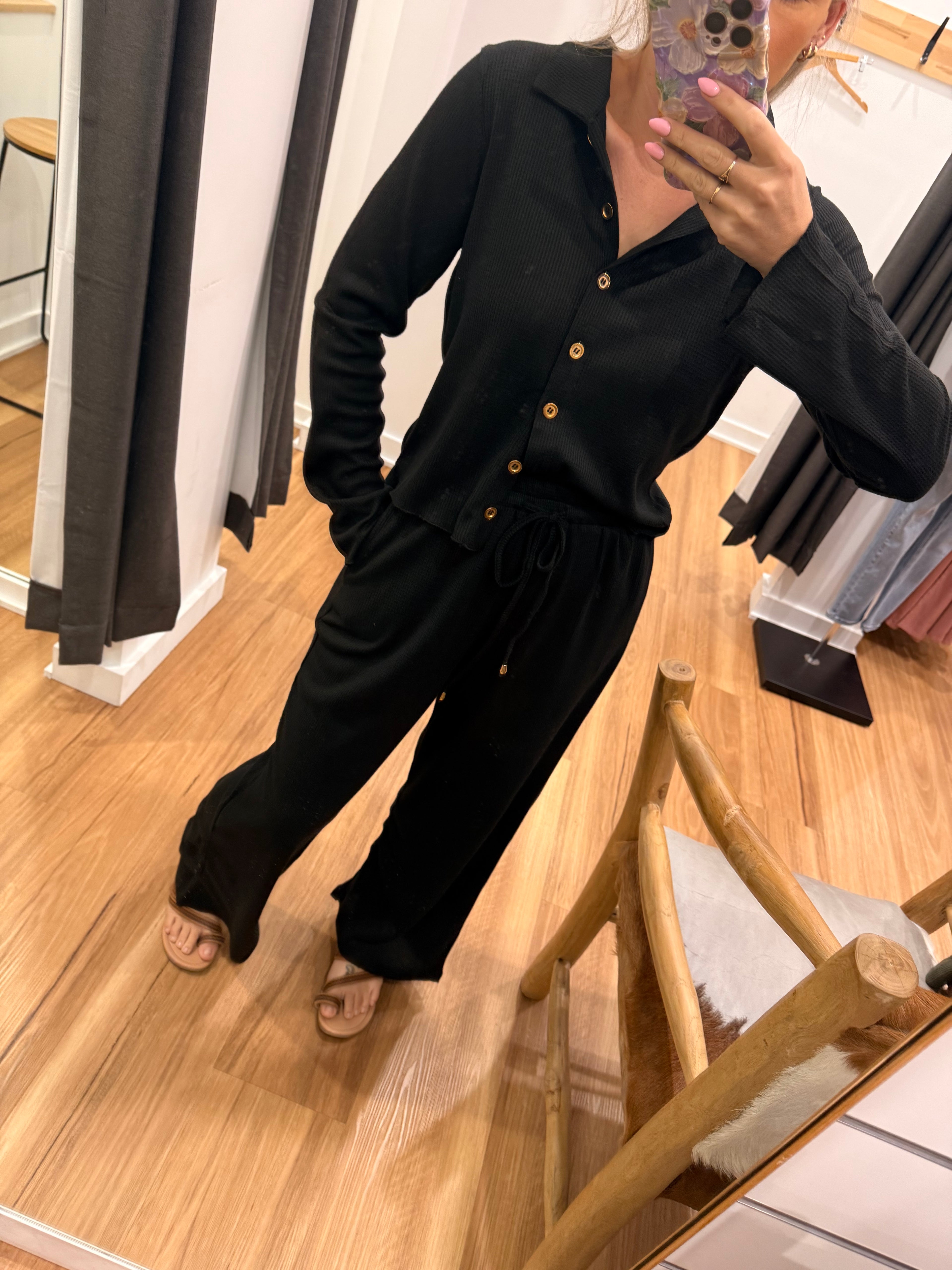 Waffle Knit Pant - Black