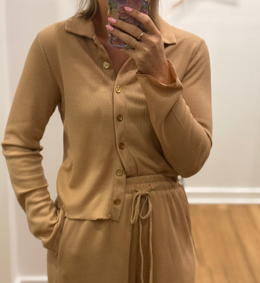 Waffle knit top - Latte