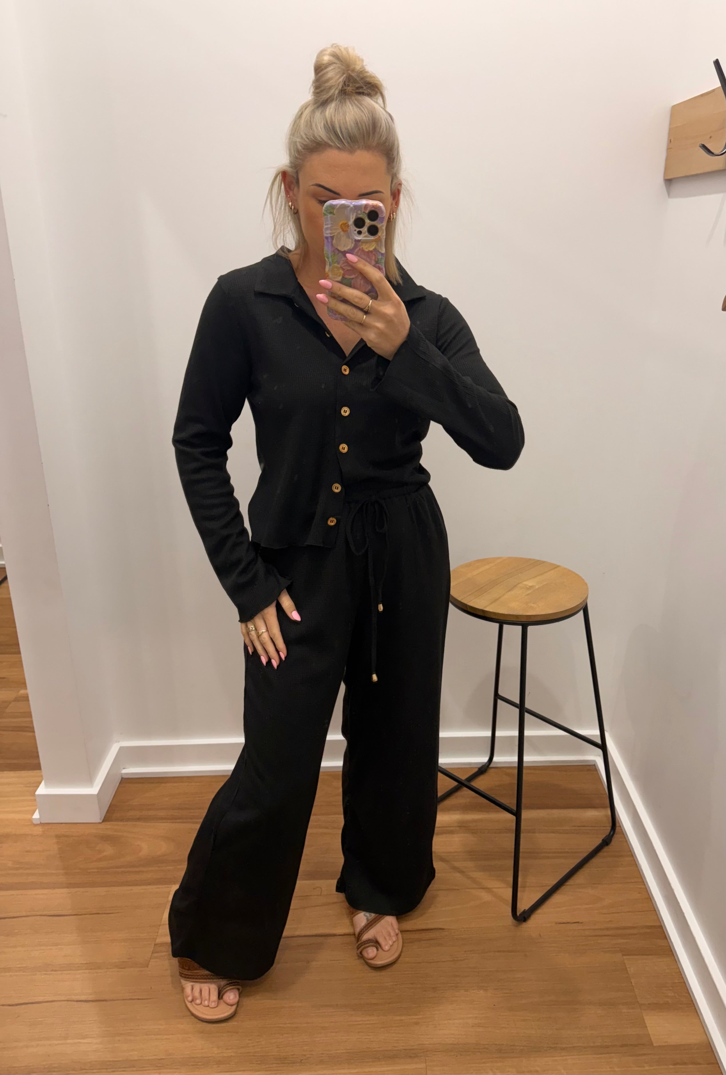 Waffle Knit Pant - Black