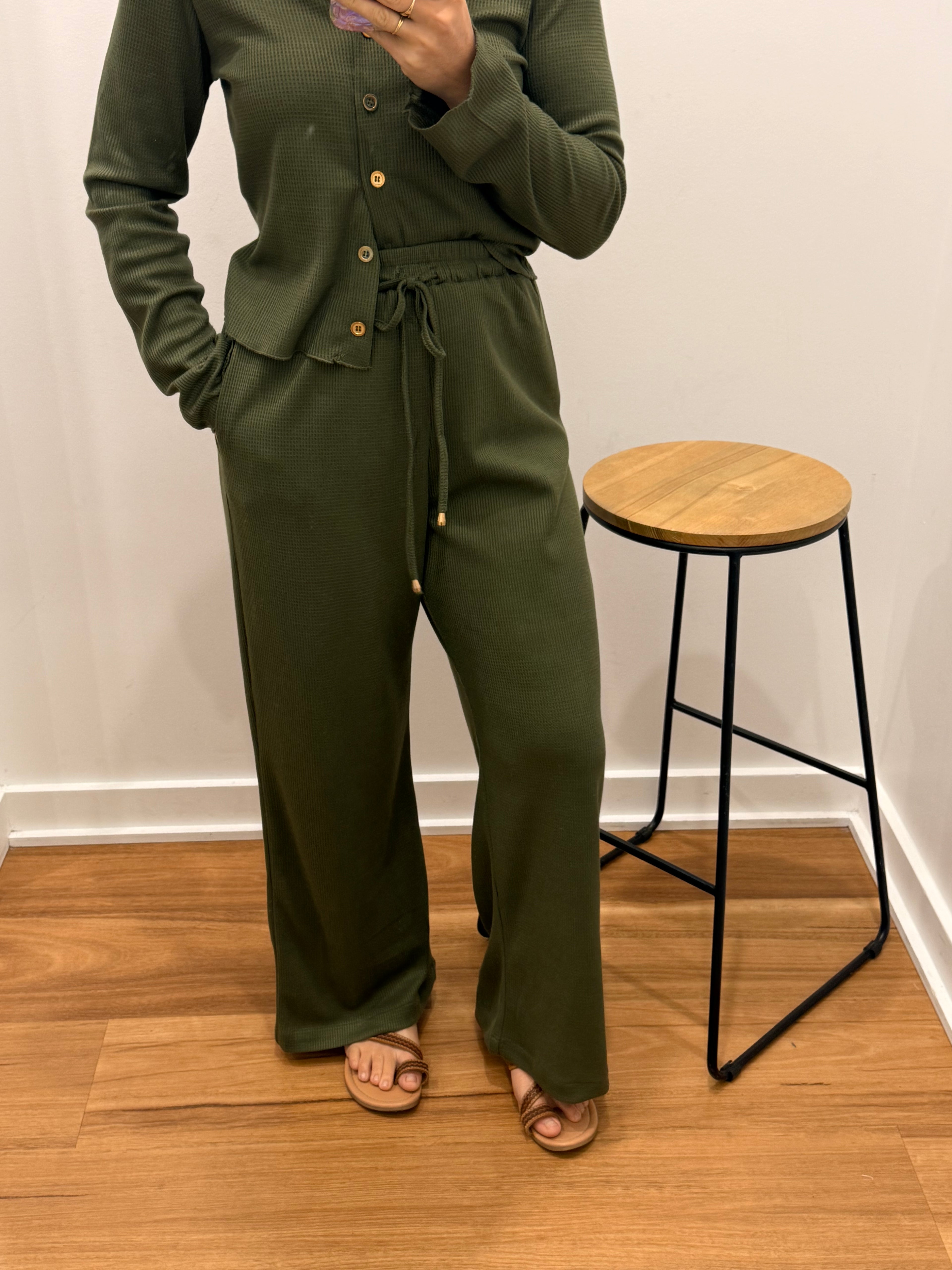 Waffle Knit Pant - khaki