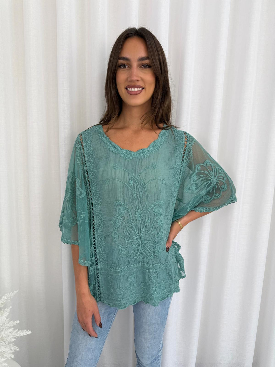 Millie lace sleeve top - Teal