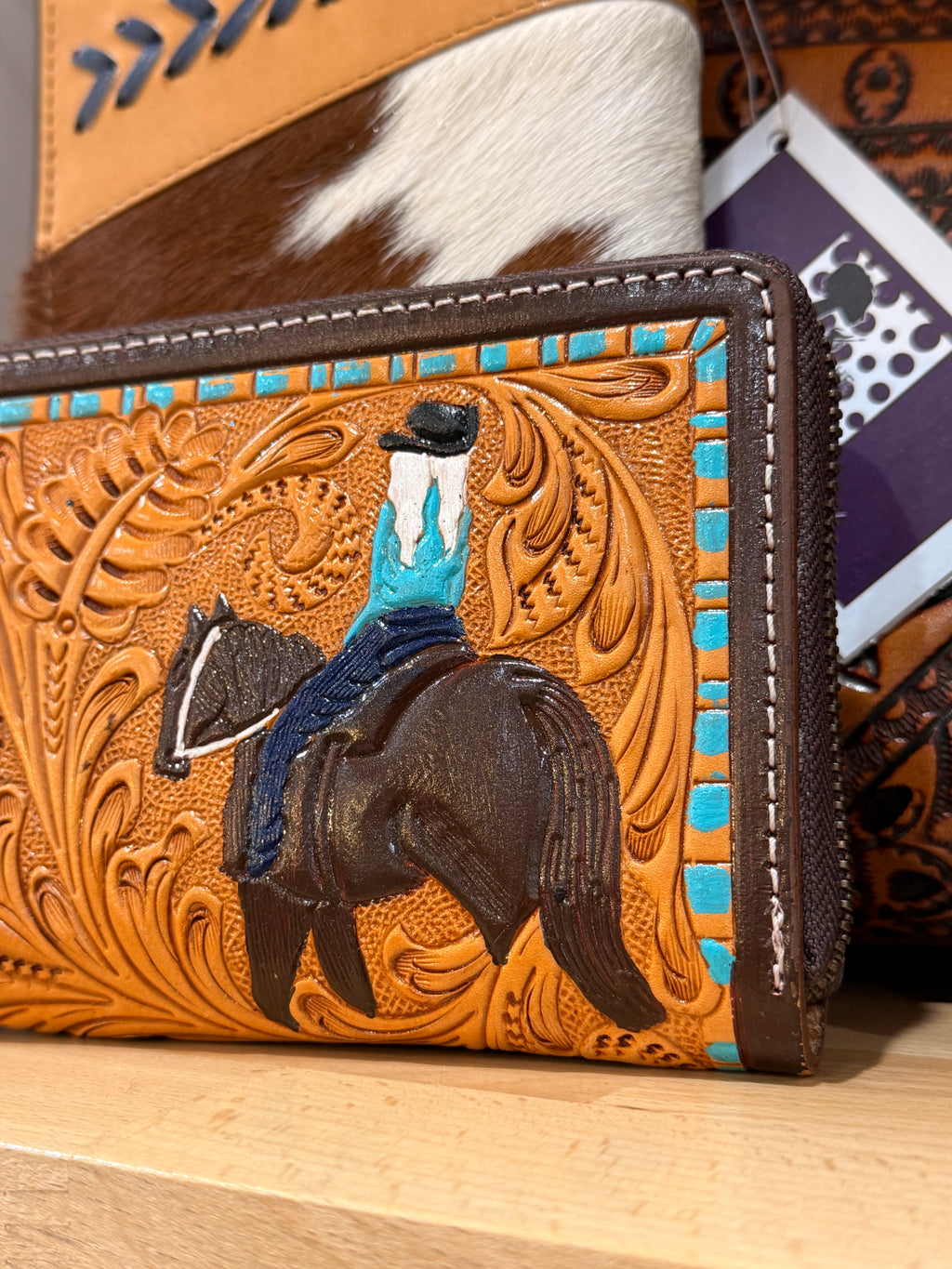 Tooled/Painted  horse wallet