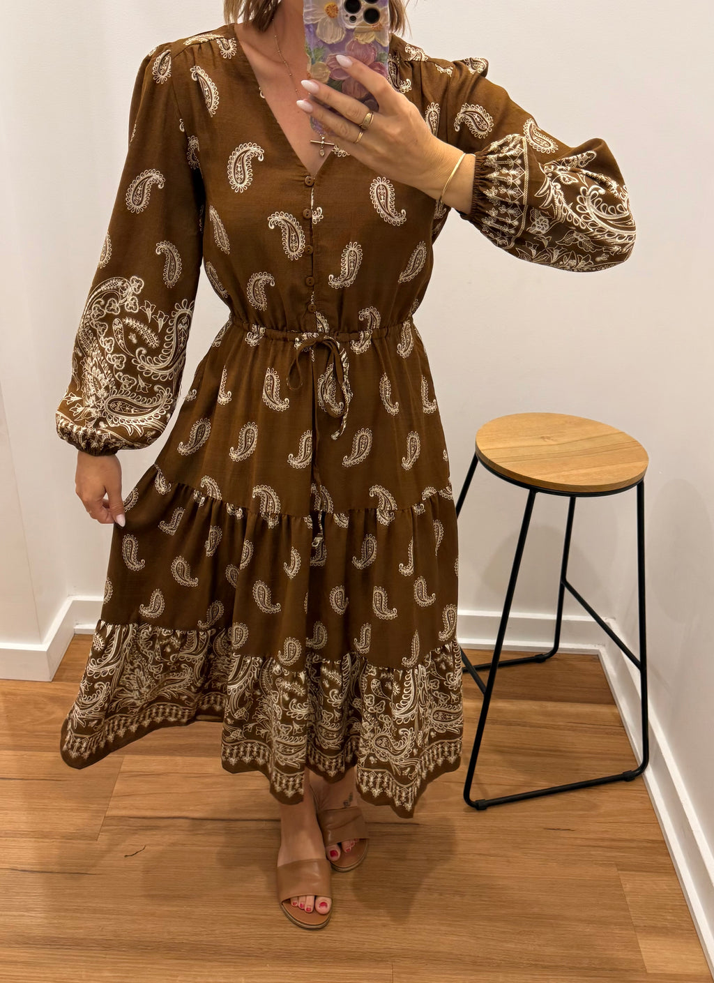 Jennah Midi Dress - Tan