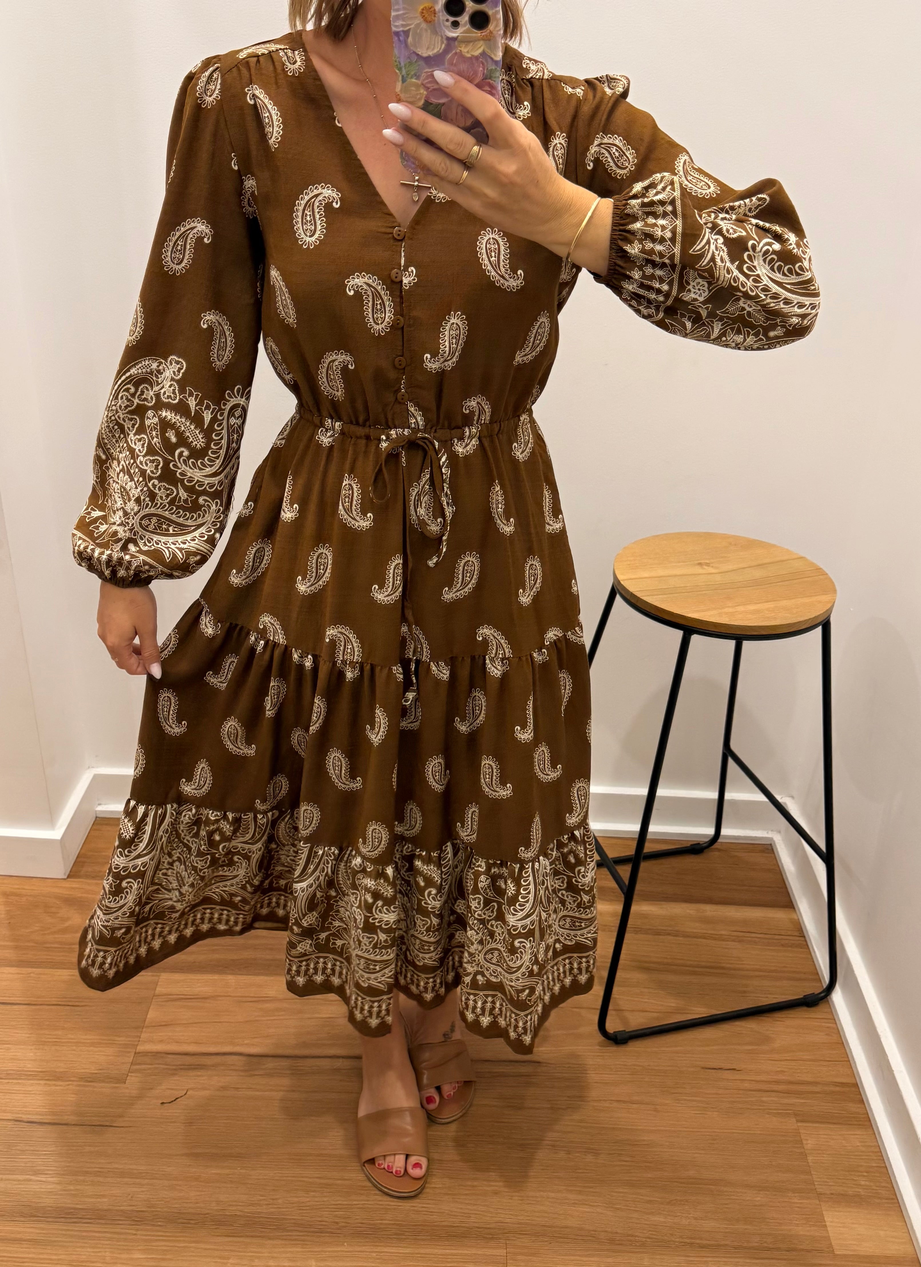 Jennah Midi Dress - Tan