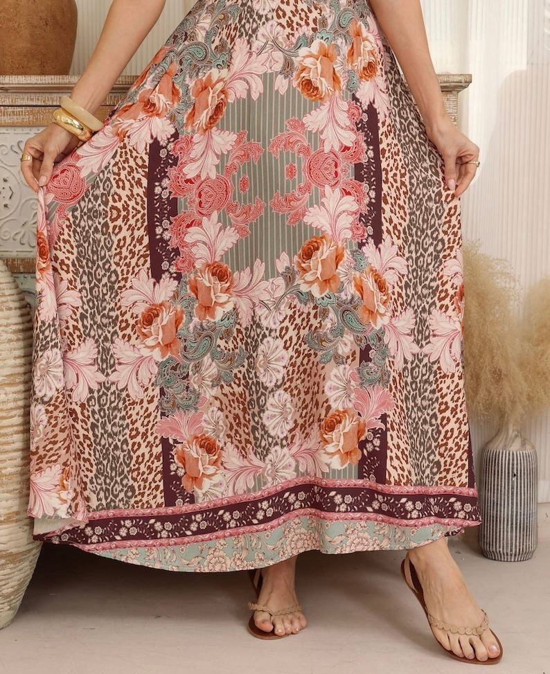 Guava Leopard Strap Maxi Dress