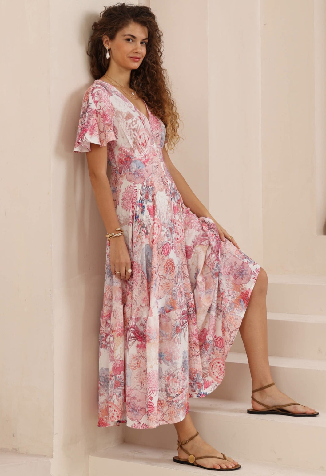 Pink Pony Sleeve Maxi Dress