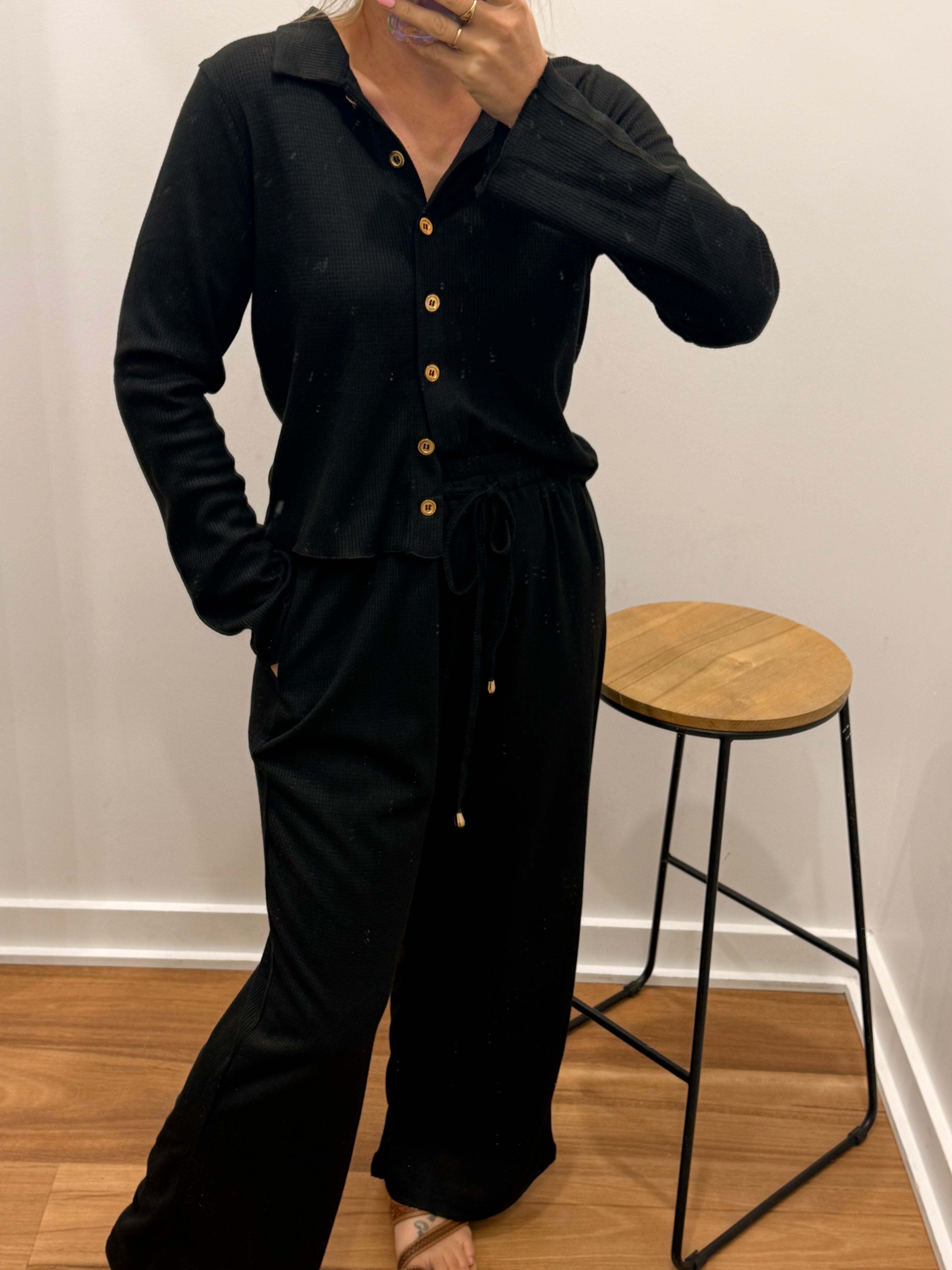 Waffle Knit Pant - Black