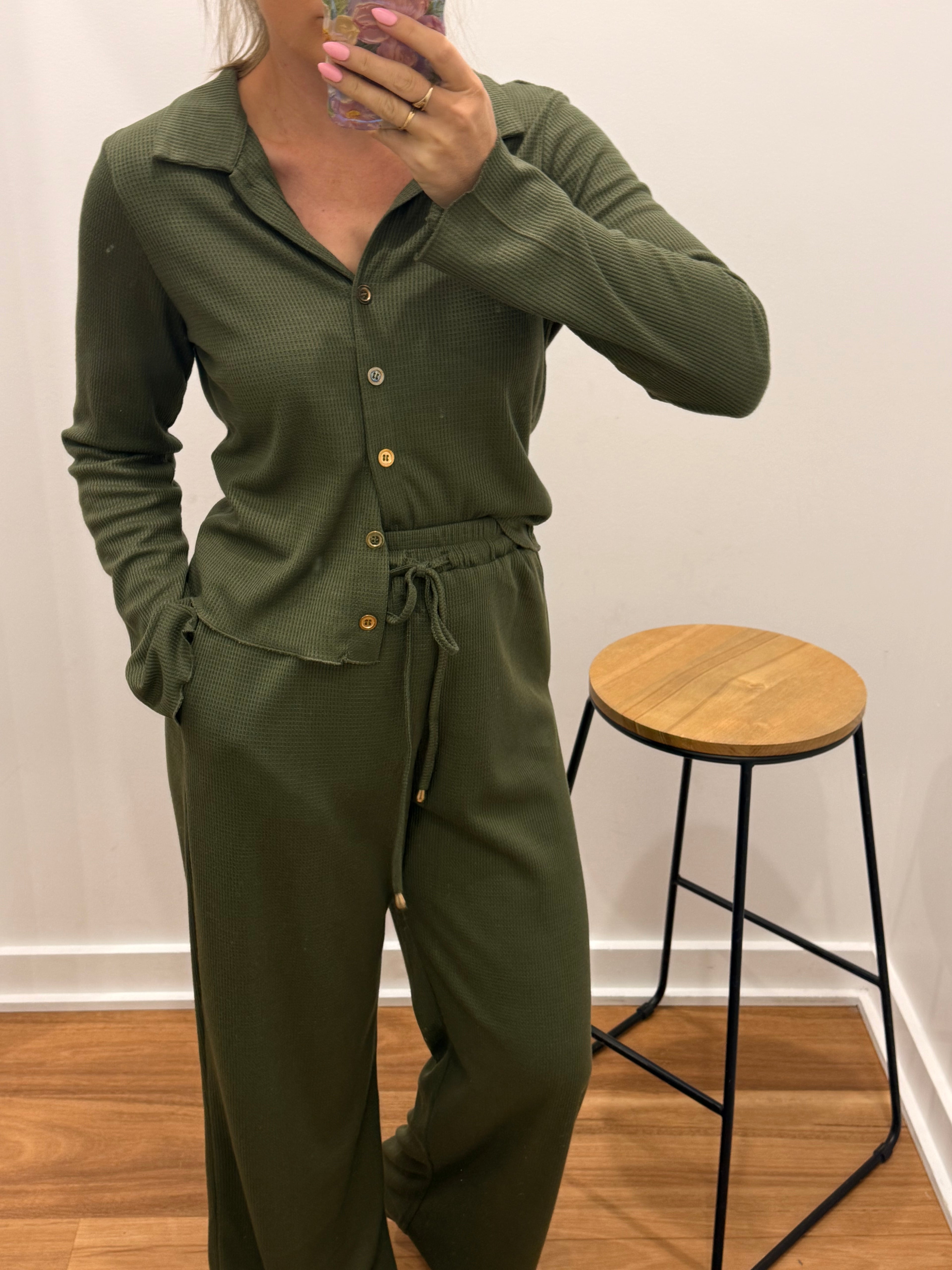 Waffle Knit Top - Khaki