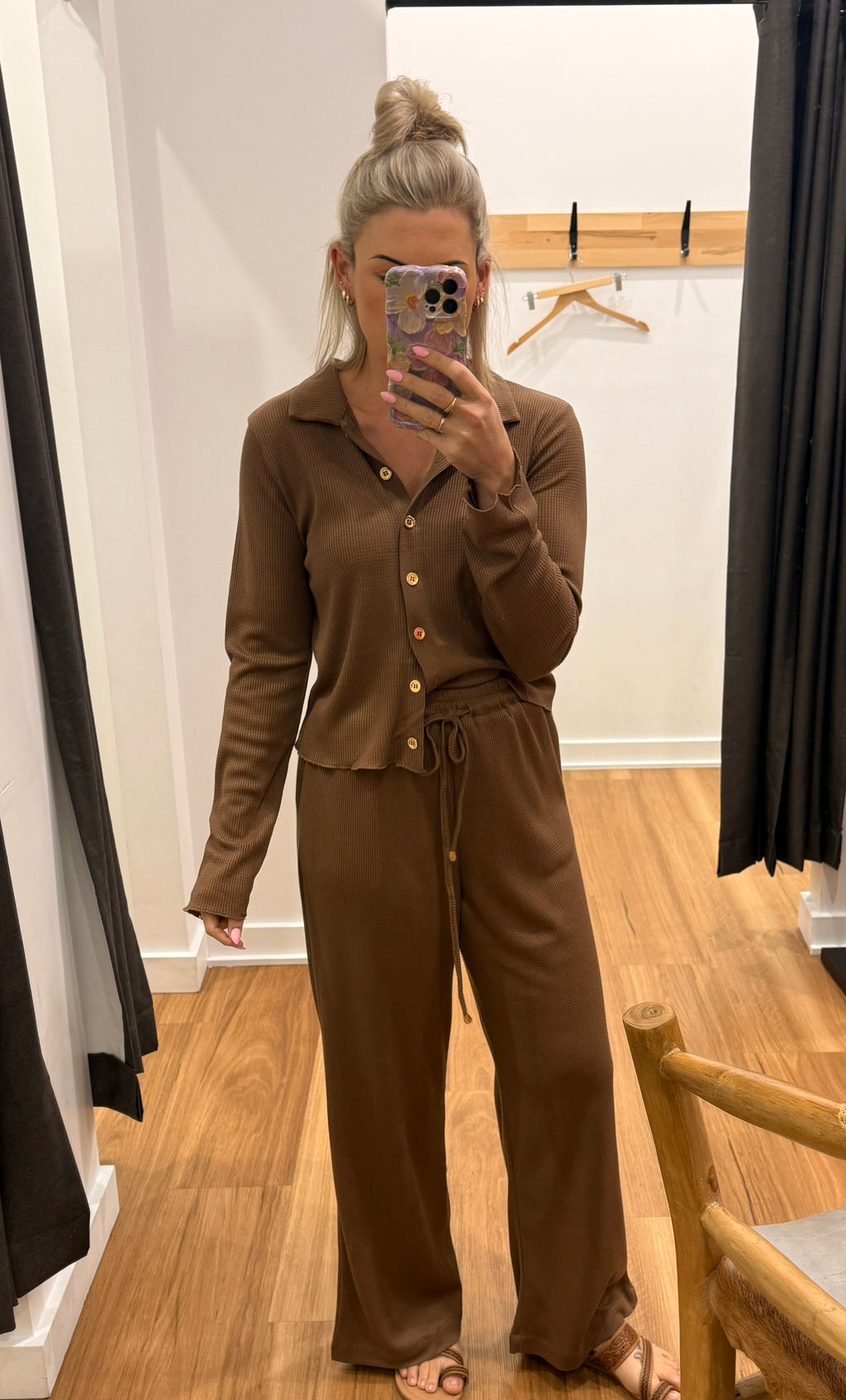 Waffle Knit Pant - Choc