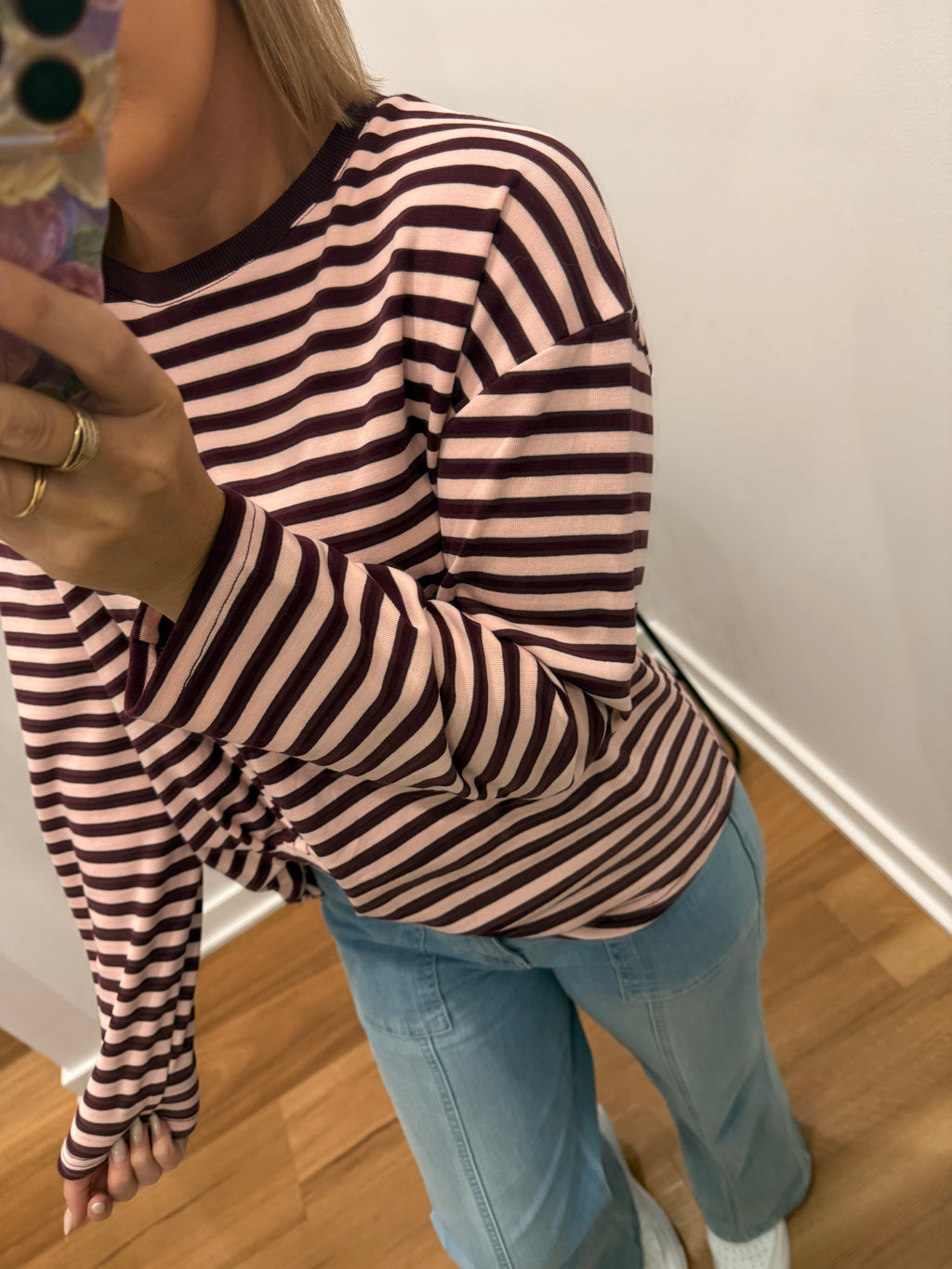 Long Sleeve Easy Tuck - Wine/ Blush Pink