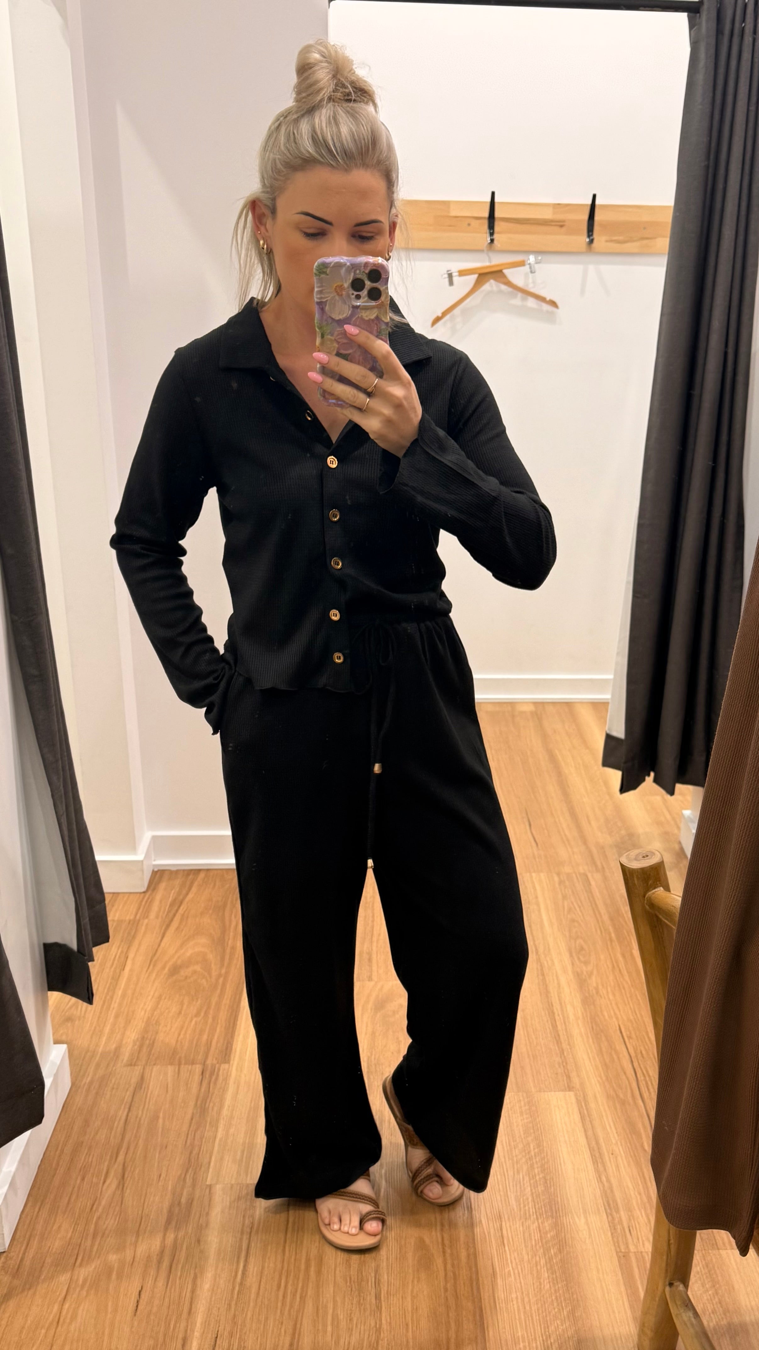 Waffle Knit Pant - Black