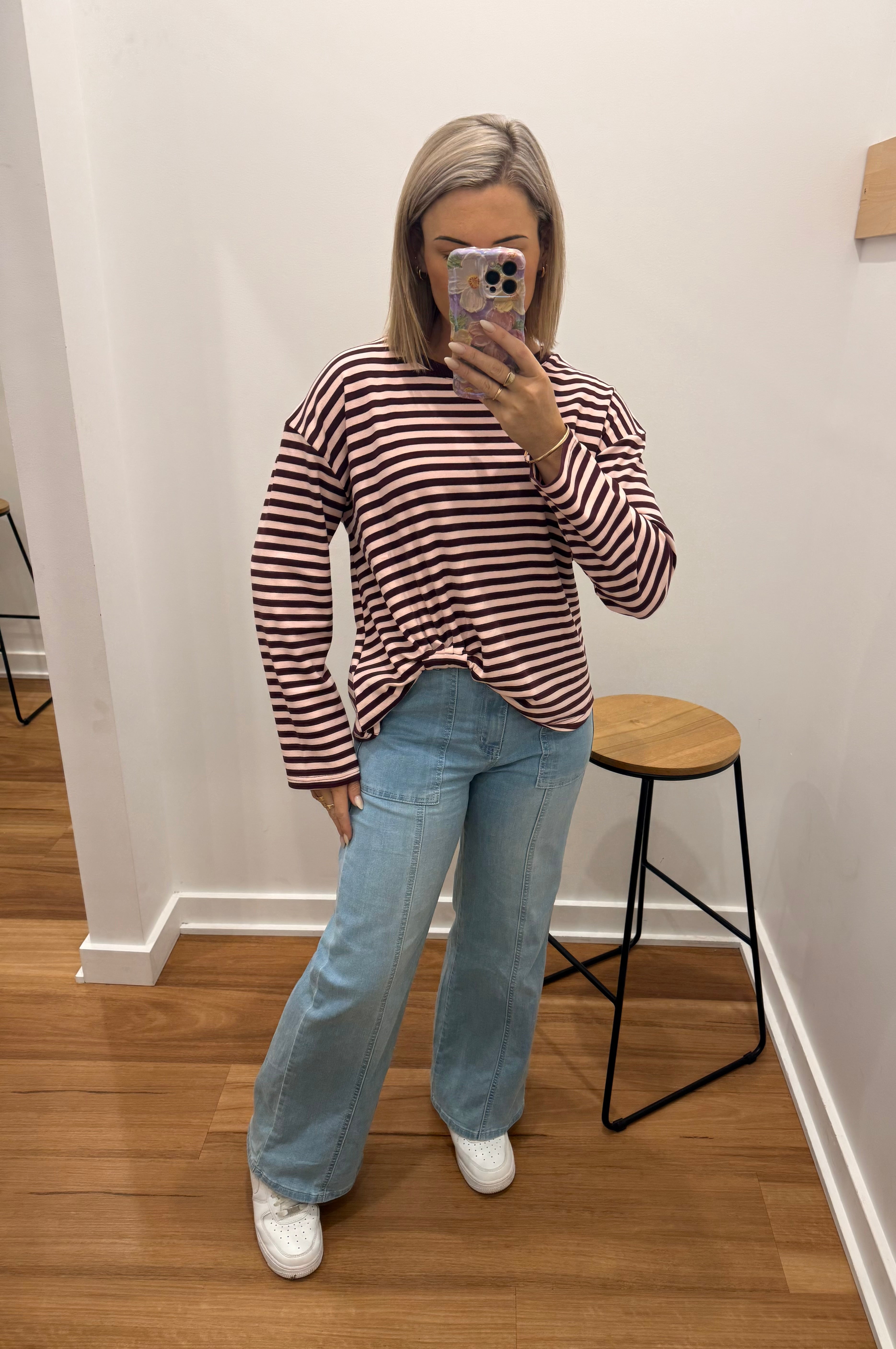 Long Sleeve Easy Tuck - Wine/ Blush Pink