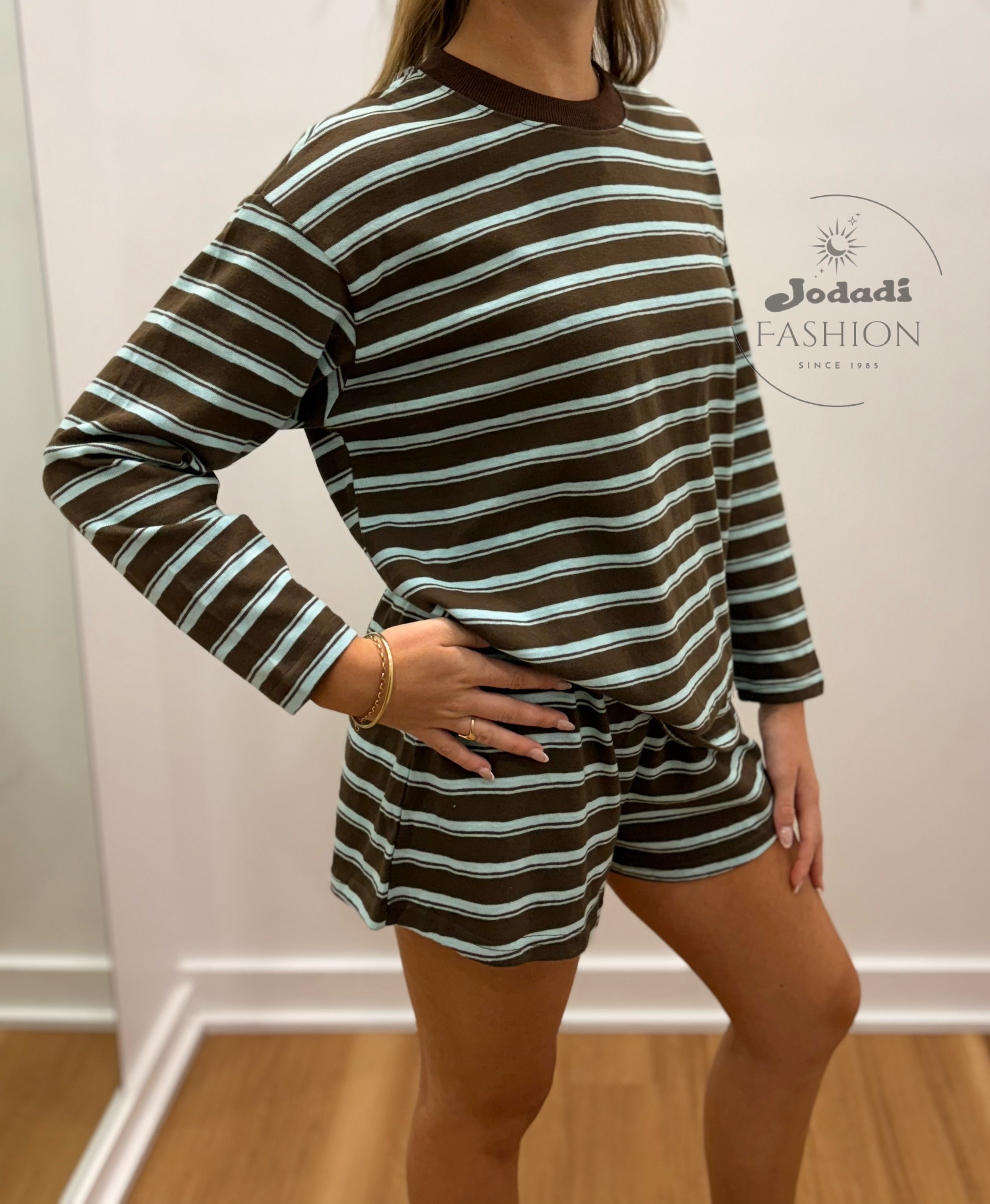 Kandos Stripe Short - Choc/blue