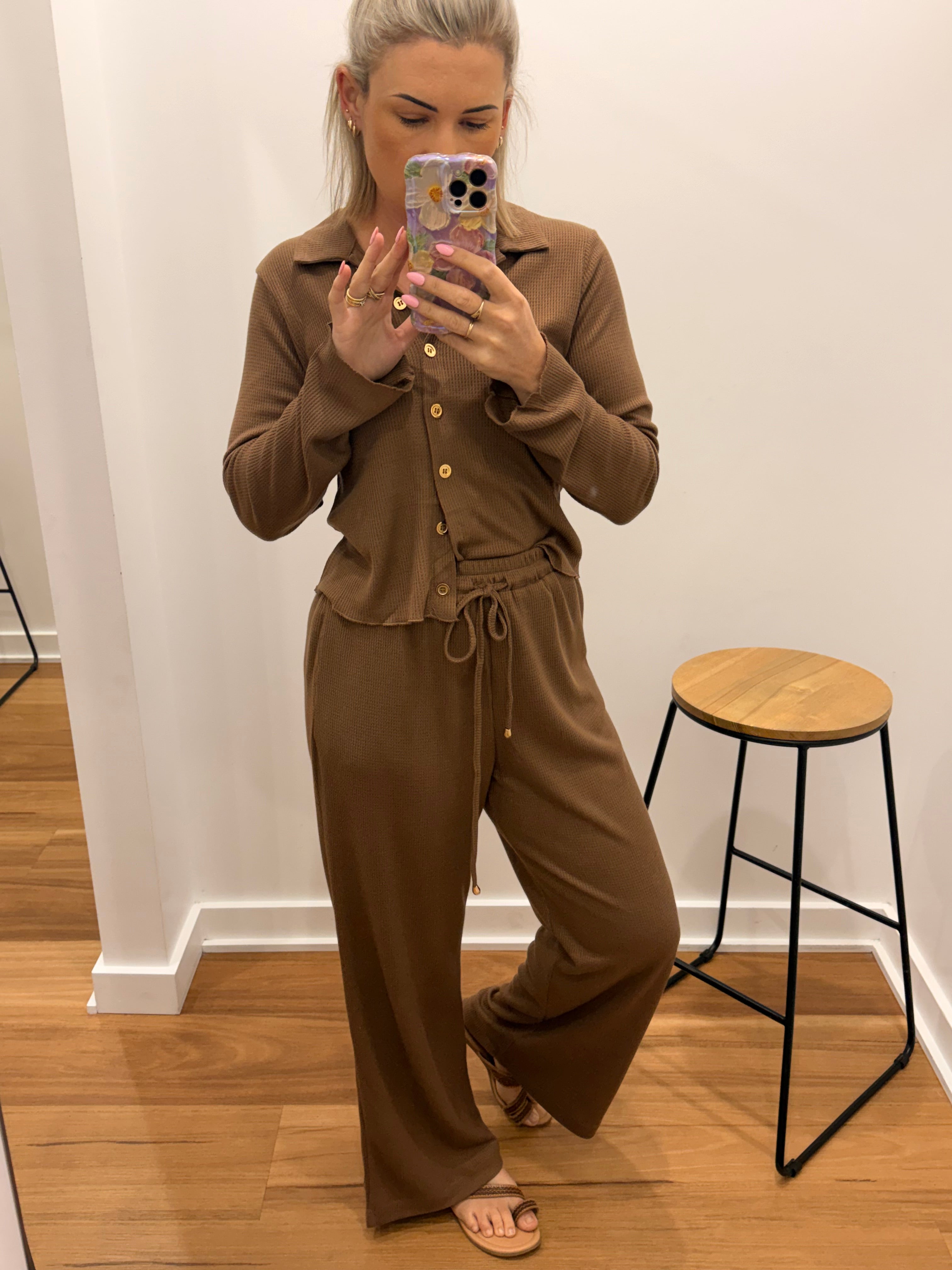 Waffle Knit Pant - Choc