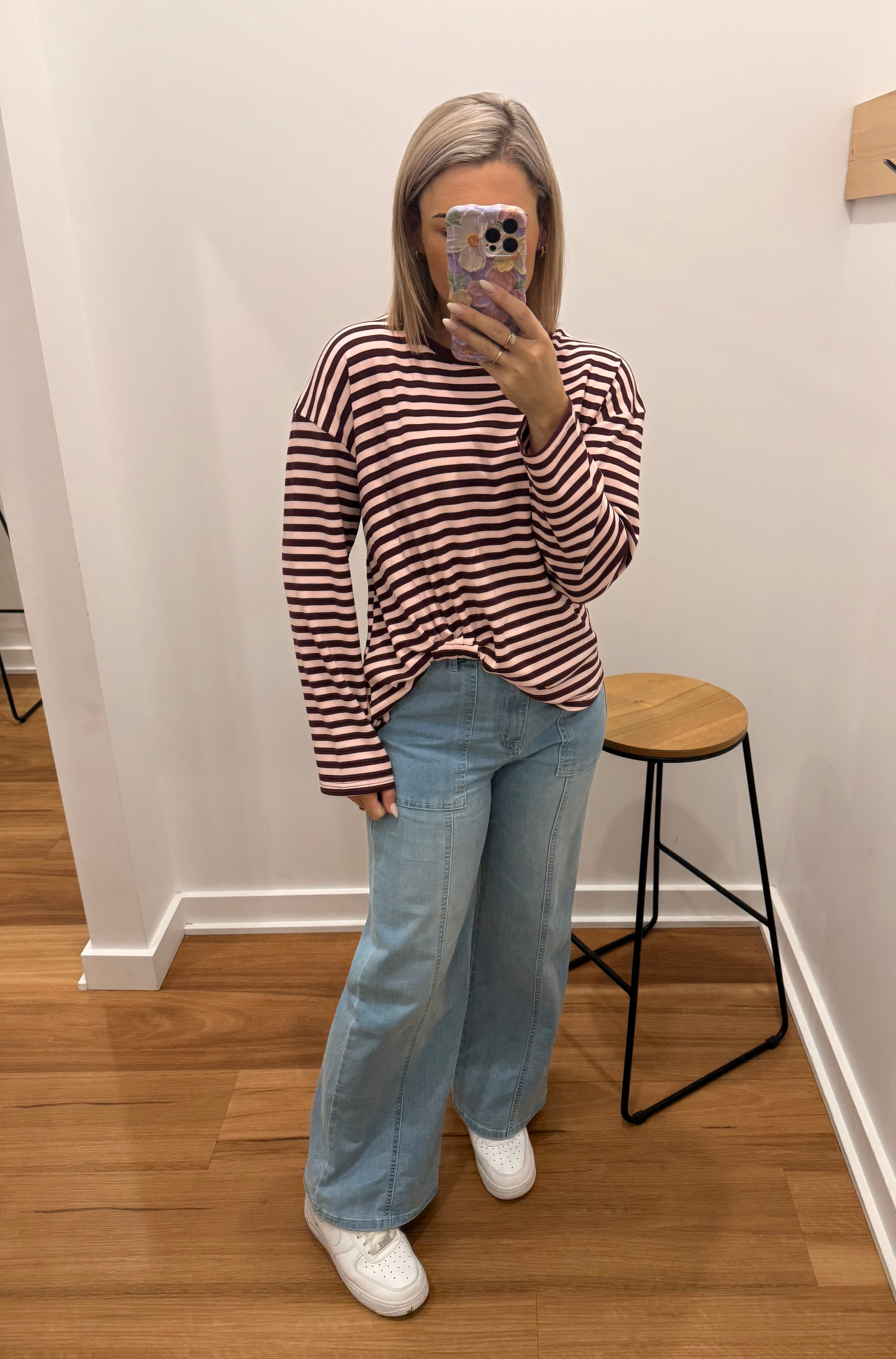 Long Sleeve Easy Tuck - Wine/ Blush Pink