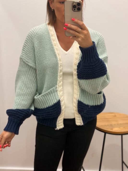 Dextra Cardi - Navy/Sage