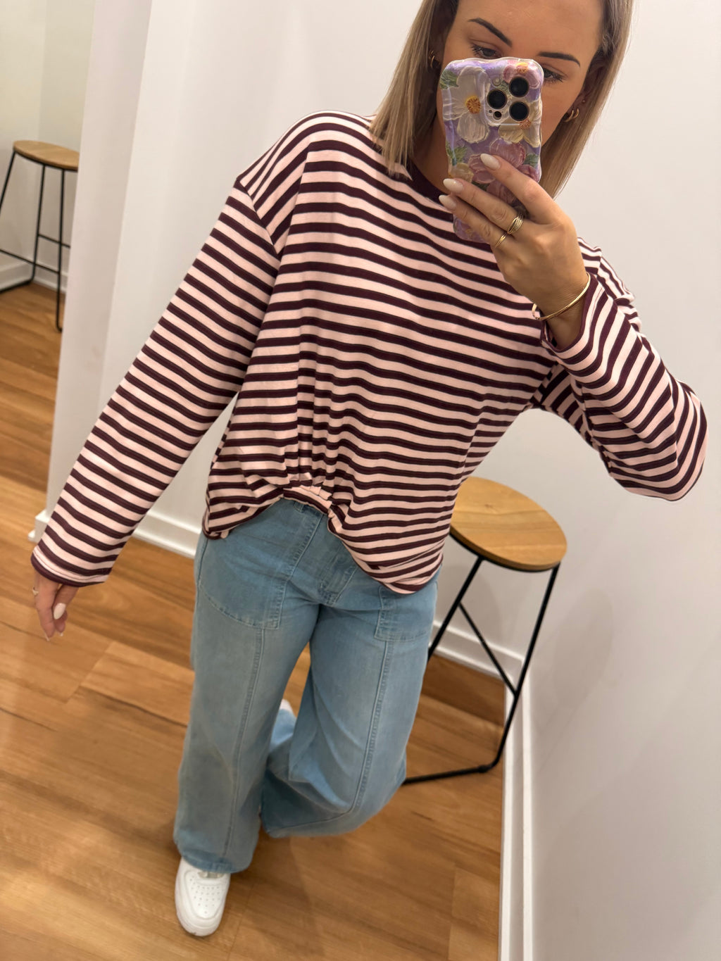 Long Sleeve Easy Tuck - Wine/ Blush Pink