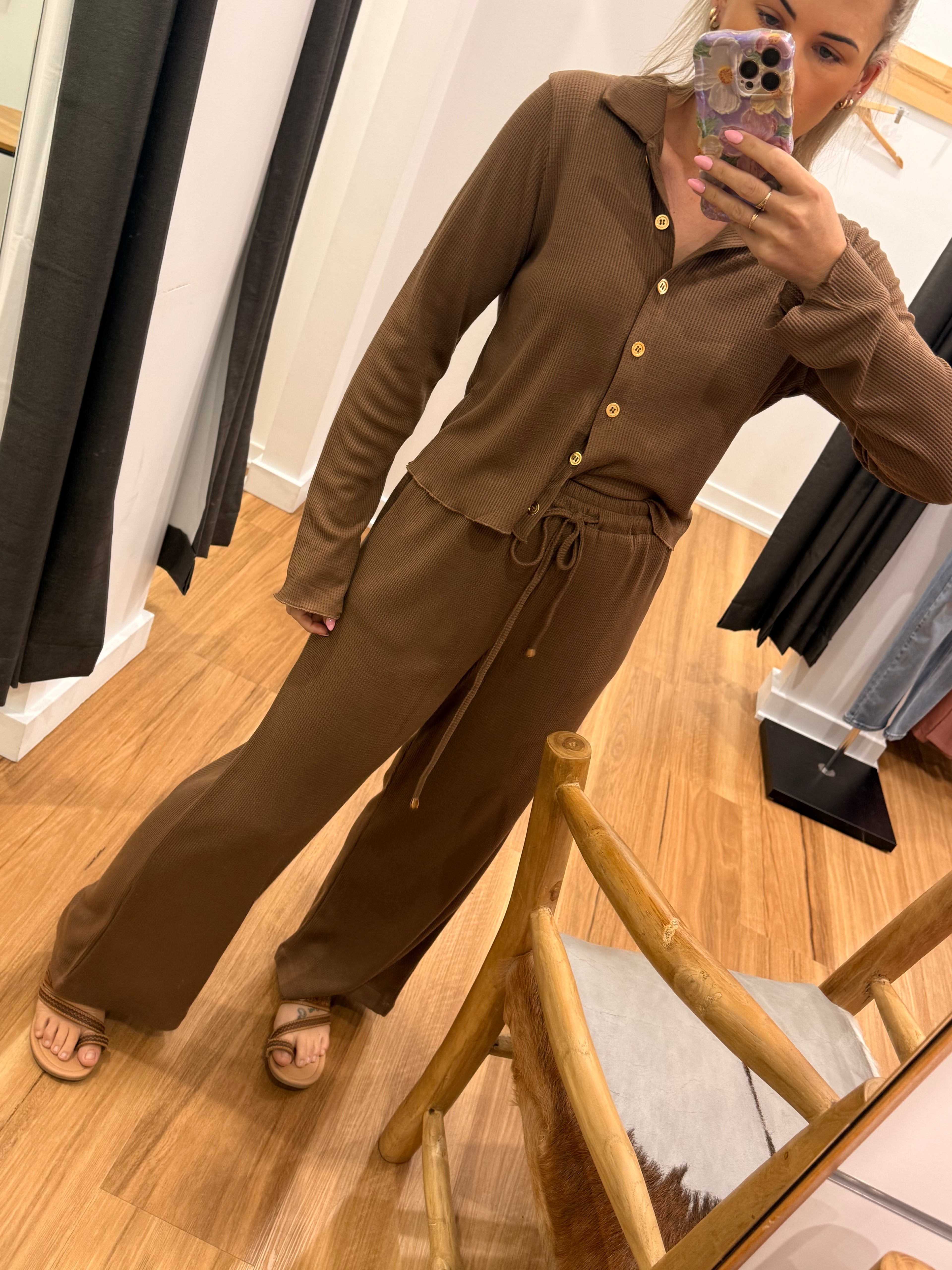 Waffle Knit Pant - Choc