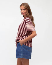 Load image into Gallery viewer, Easy Tuck Tee - Blush/Burgundy Stripe
