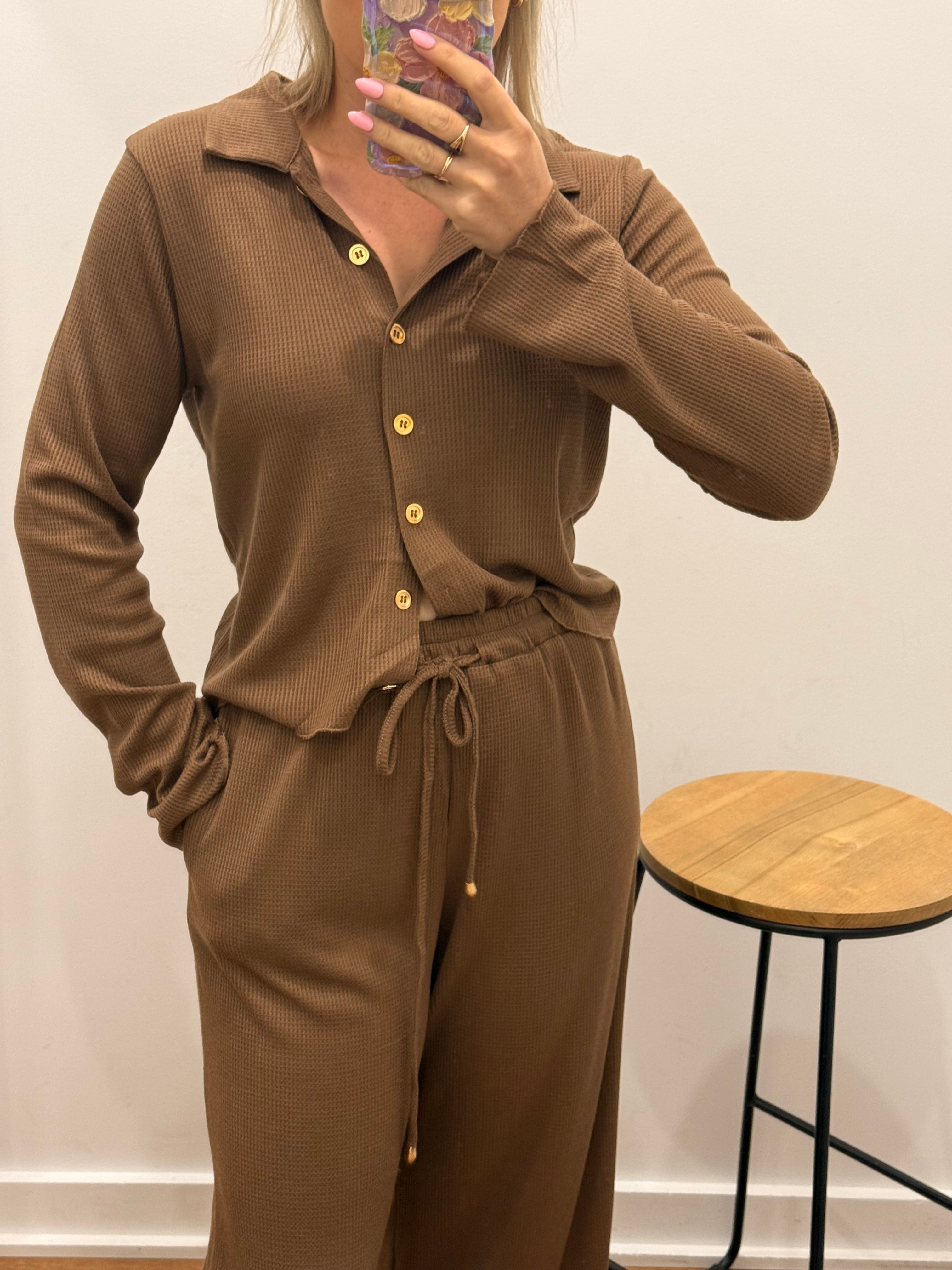 Waffle Knit Pant - Choc