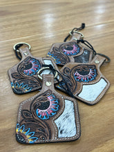 Load image into Gallery viewer, Petals &amp; Posies Leather Key Fob
