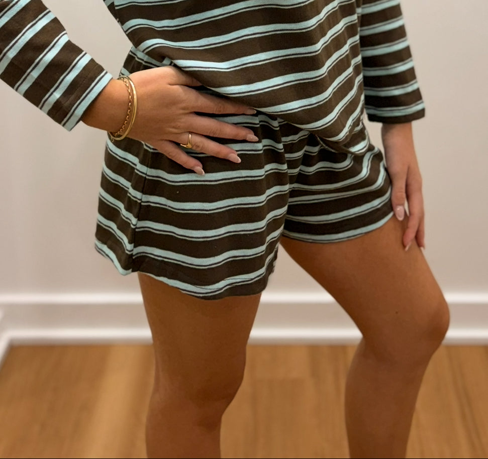 Kandos Stripe Short - Choc/blue
