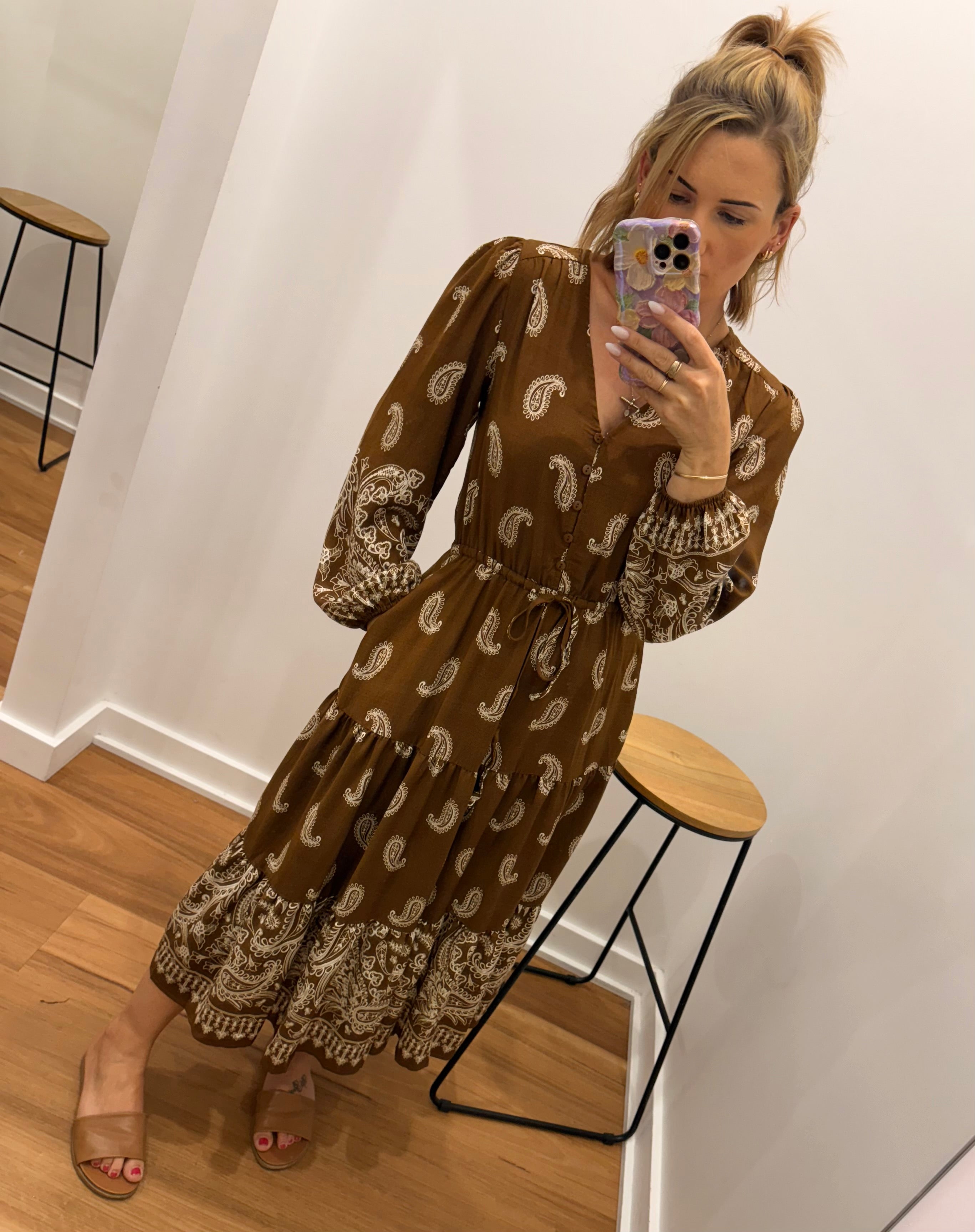 Jennah Midi Dress - Tan