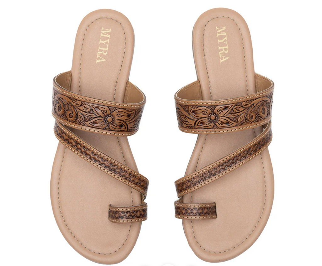 Point Ridge Hand-tooled Sandals - Tan