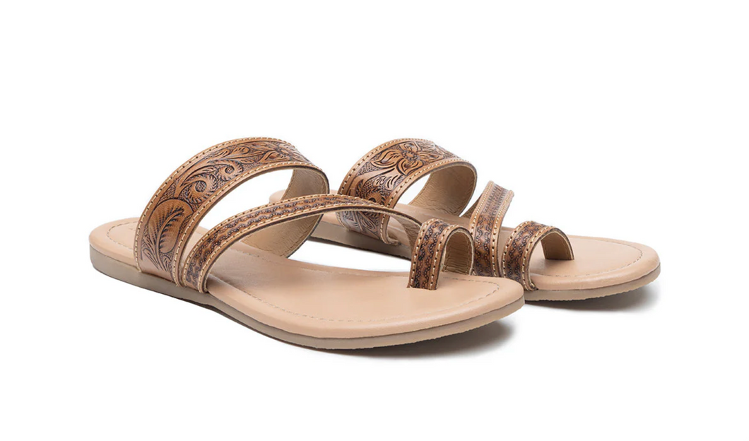 Point Ridge Hand-tooled Sandals - Tan