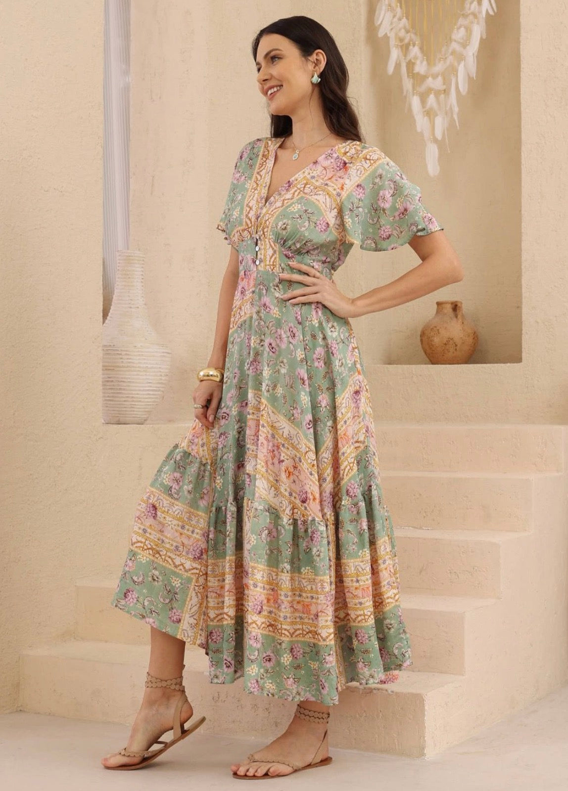 Mint Harvest V neck Maxi Dress