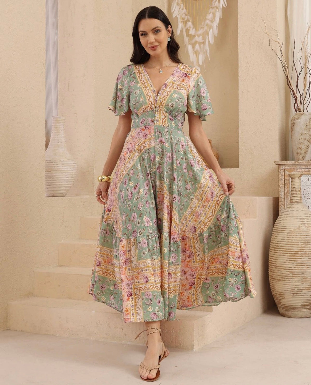 Mint Harvest V neck Maxi Dress