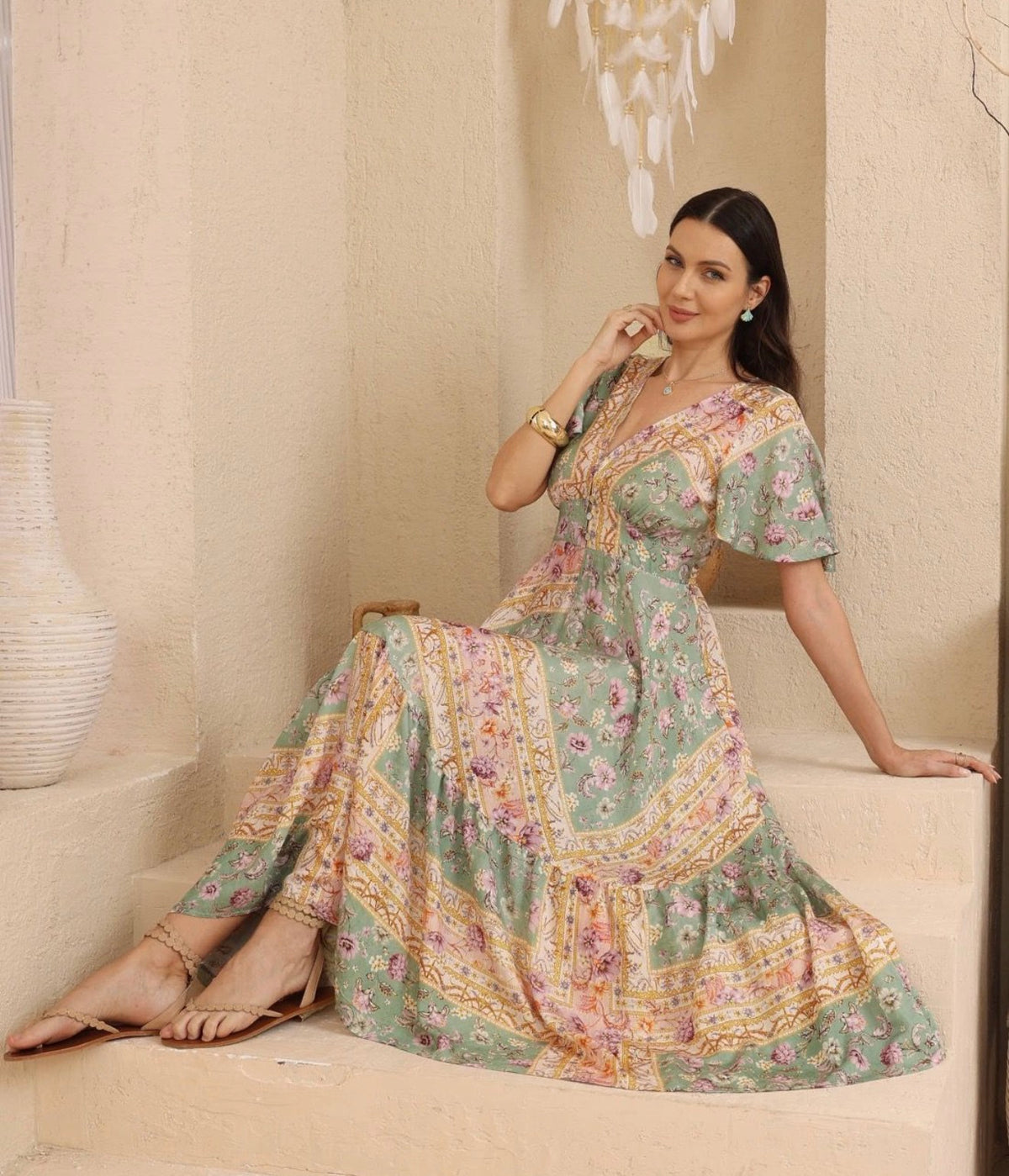 Mint Harvest V neck Maxi Dress